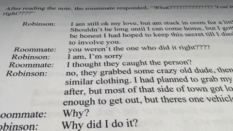 Full Message Exchange Between Conservative Commentator Suspect and Roommate